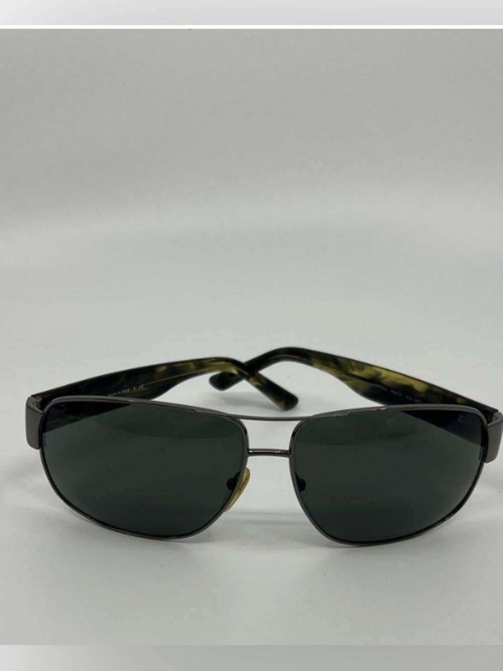 Prada Men’s Sunglasses Silver Frame with Dark Green Lenses